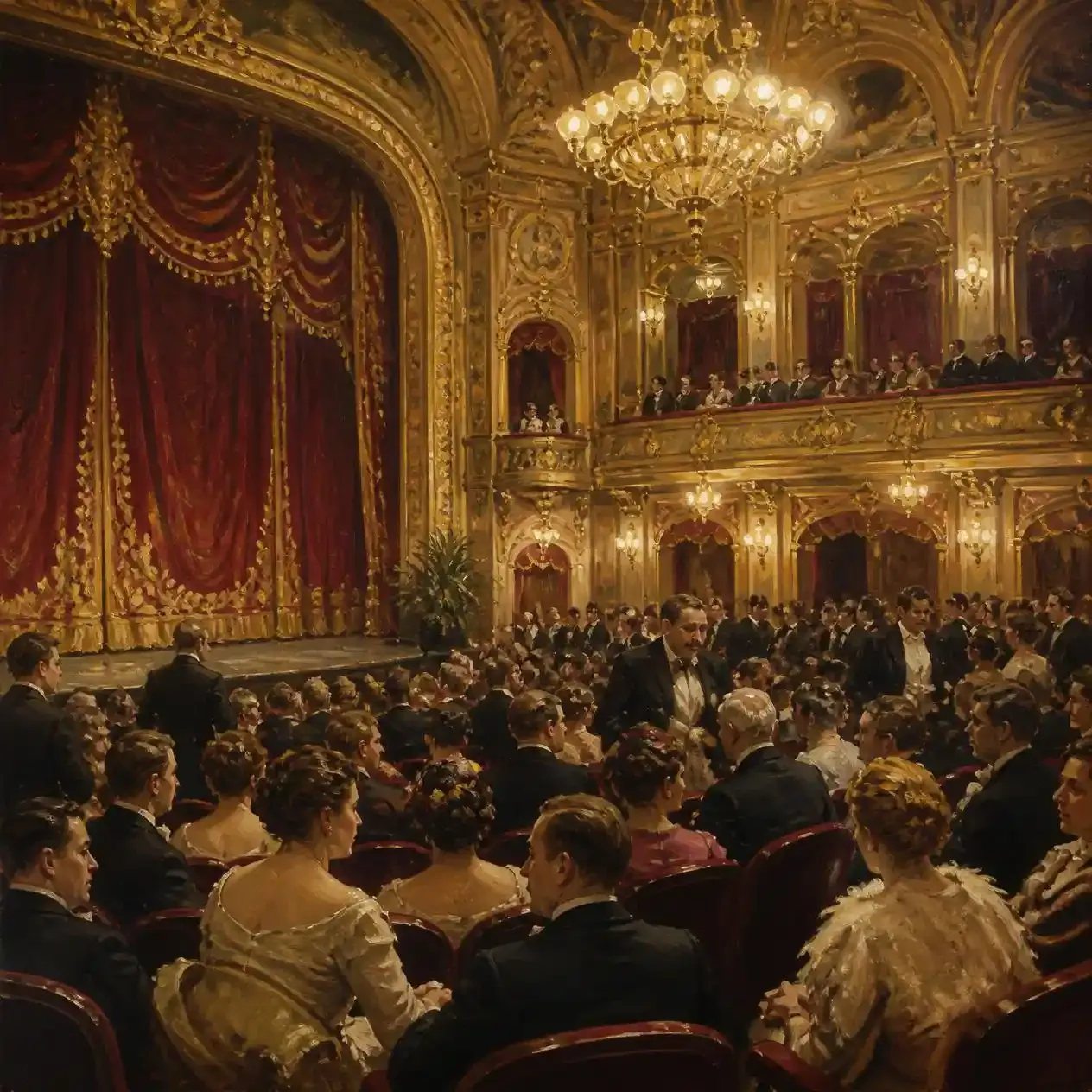 Theatregoers settling into stalls seats before a West End performance in London