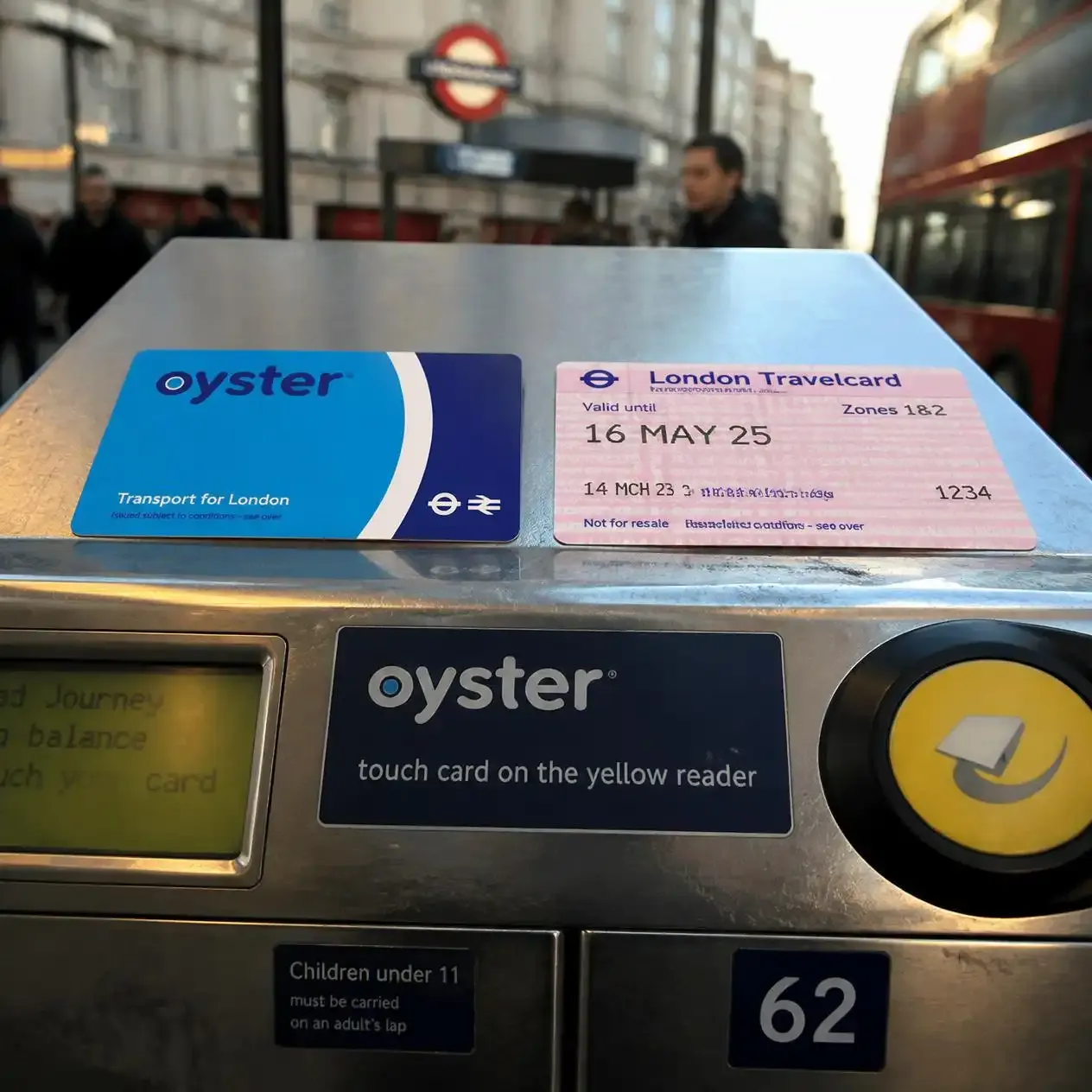 Oyster card London Travelcard and ticket machine at an Underground station showing payment options
