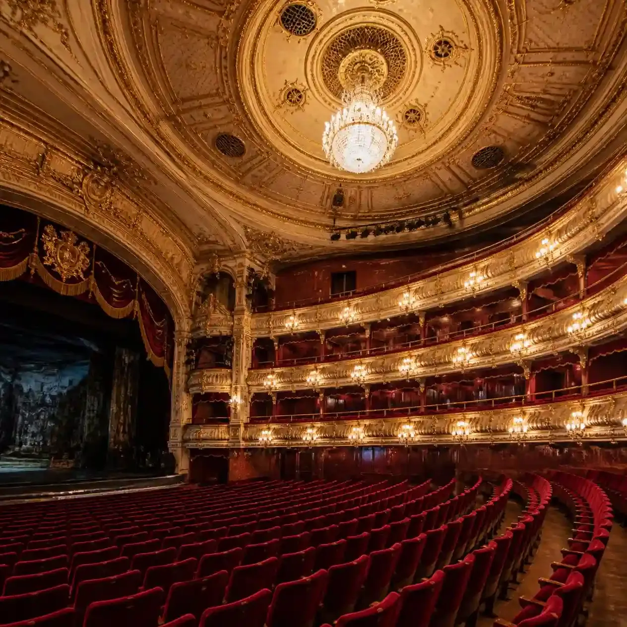 Grand West End auditorium with red seats and gilded balconies, the setting for The Lion King in London at the Lyceum