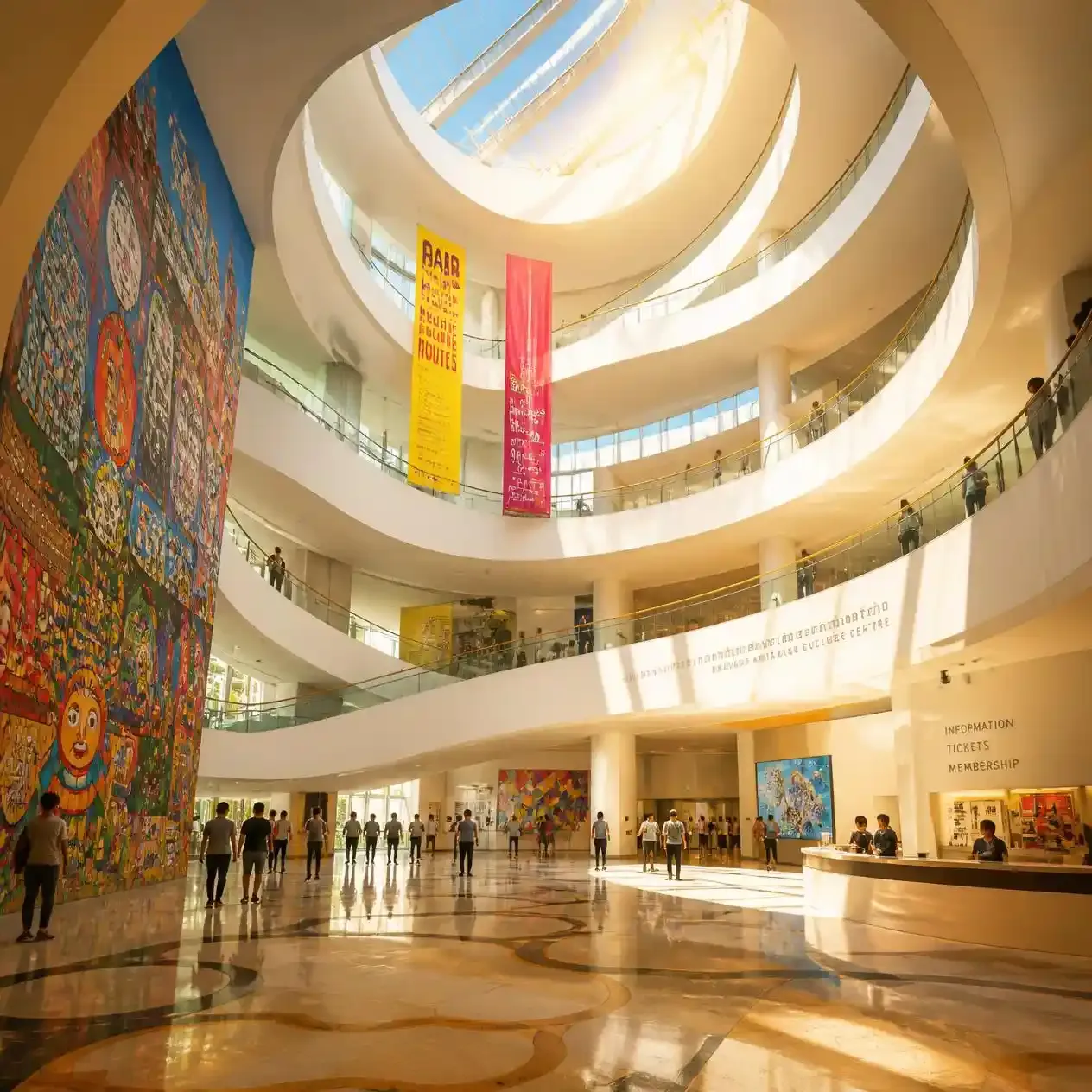 Spiral walkways and central atrium inside the Bangkok Art and Culture Centre in Pathumwan, Bangkok