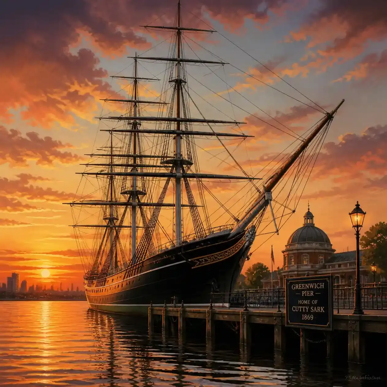 The Cutty Sark tea clipper at Greenwich Pier, the first landmark you reach off the Westminster to Greenwich cruise
