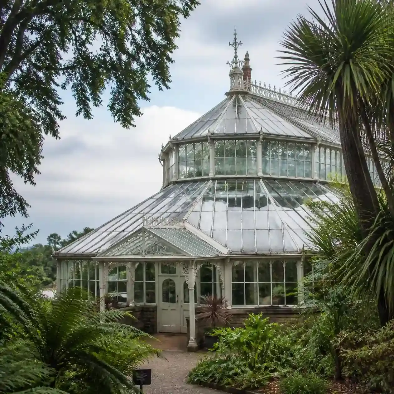 The restored Victorian glasshouse conservatory in the gardens of the Horniman Museum in Forest Hill, London