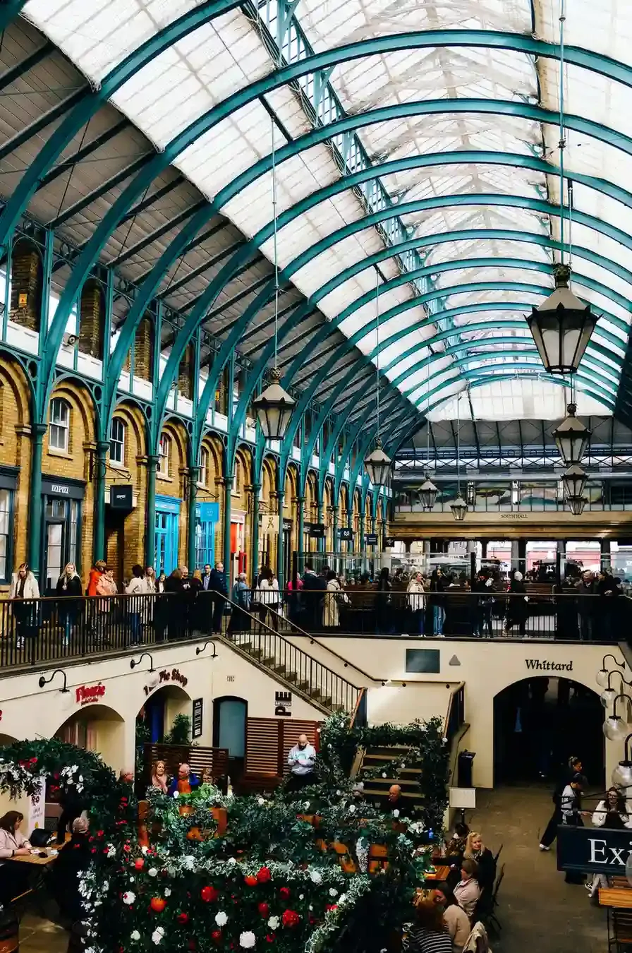 Covent Garden market halls and piazza, the main shopping district a short walk from the Charing Cross Underground concourse