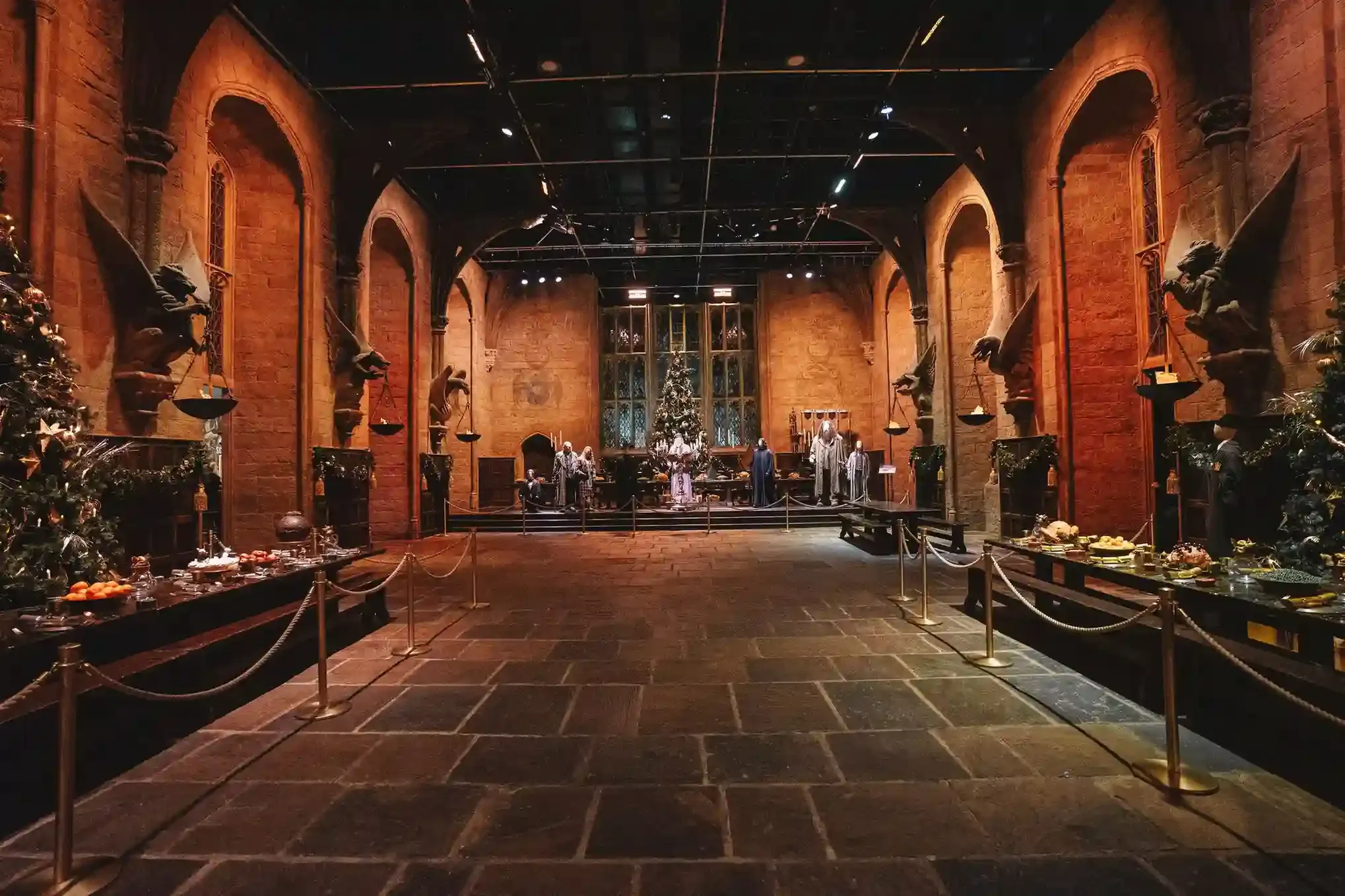 The Great Hall set with banquet tables at the Warner Bros Studio Tour, a top film attraction near London