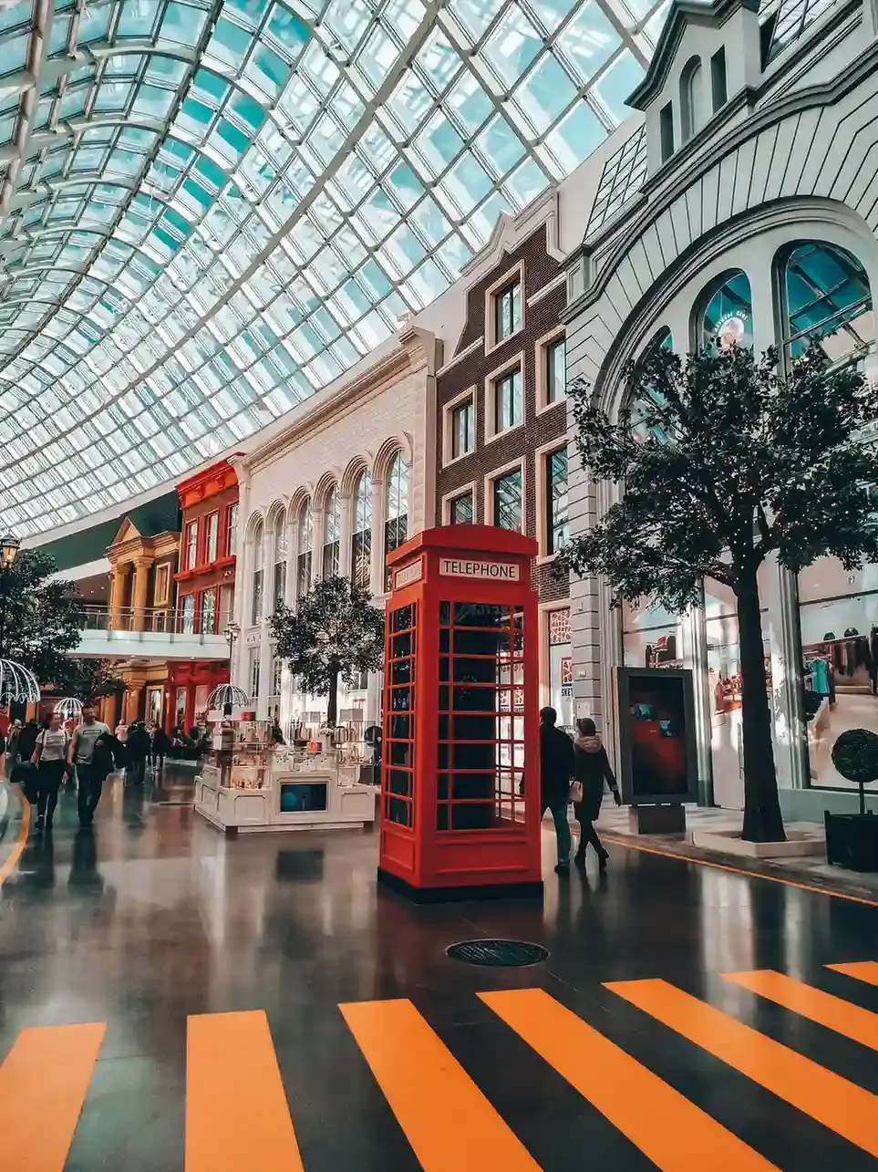 Designer storefronts along The Avenue luxury wing inside the American Dream mall in New Jersey