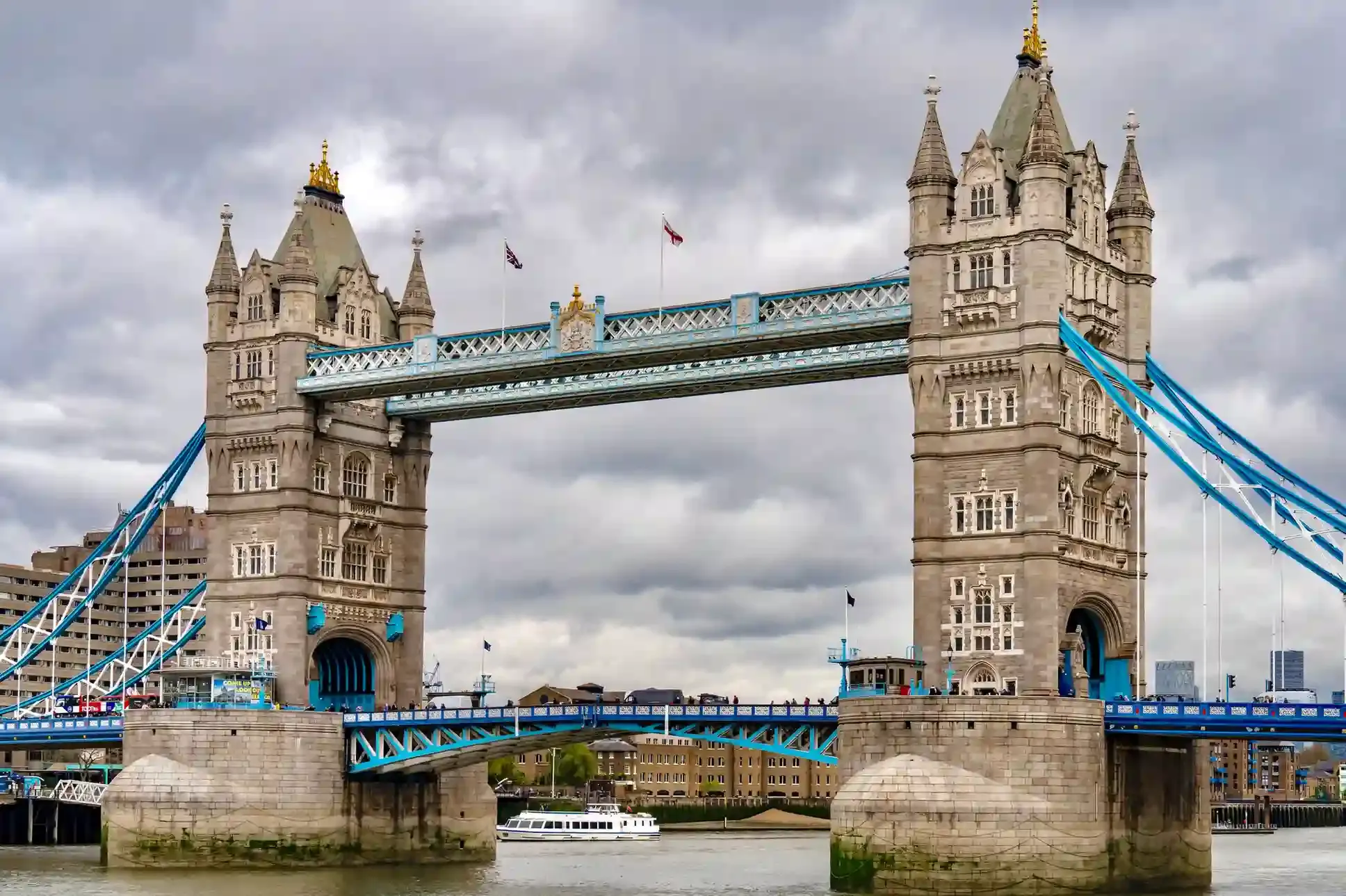 Tower Bridge seen from the Thames, the most photographed landmark on a London river sightseeing route